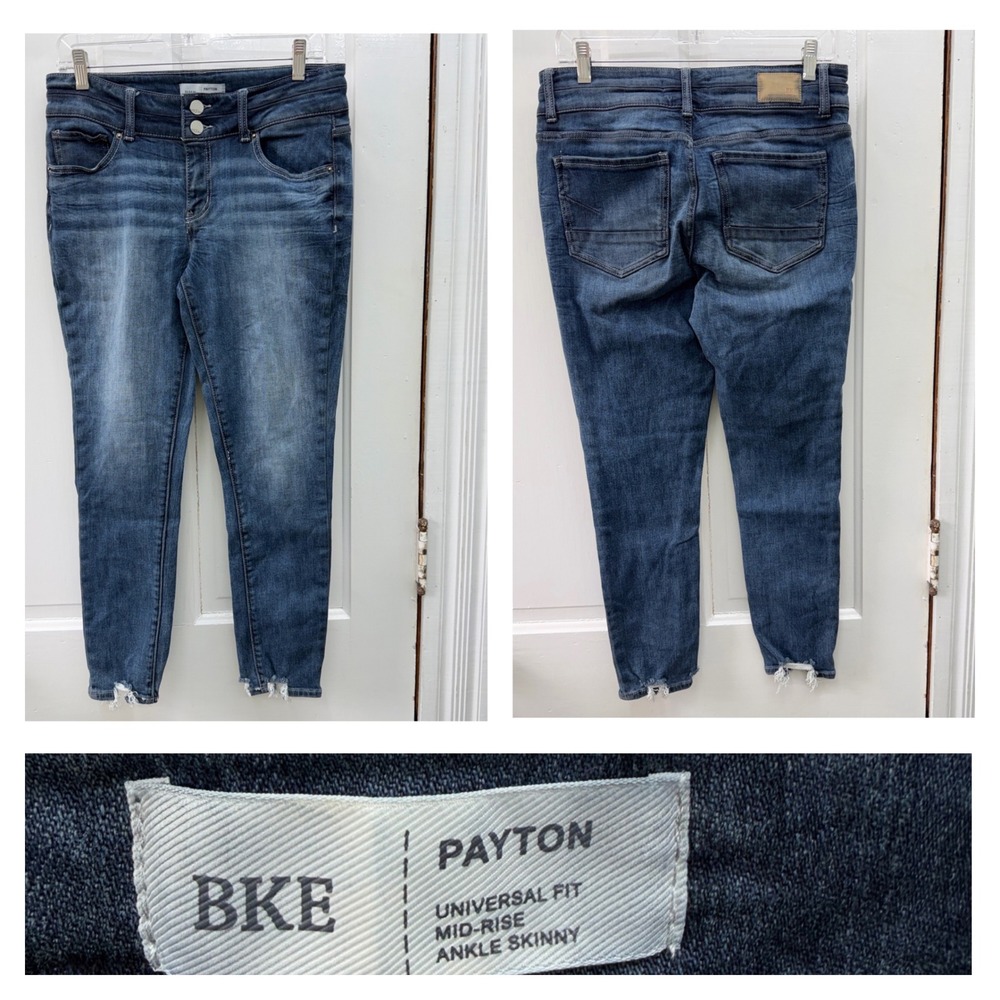BKE Payton Womens 28 Mid Rise Ankle Skinny Denim Jeans Distressed Frayed Hem